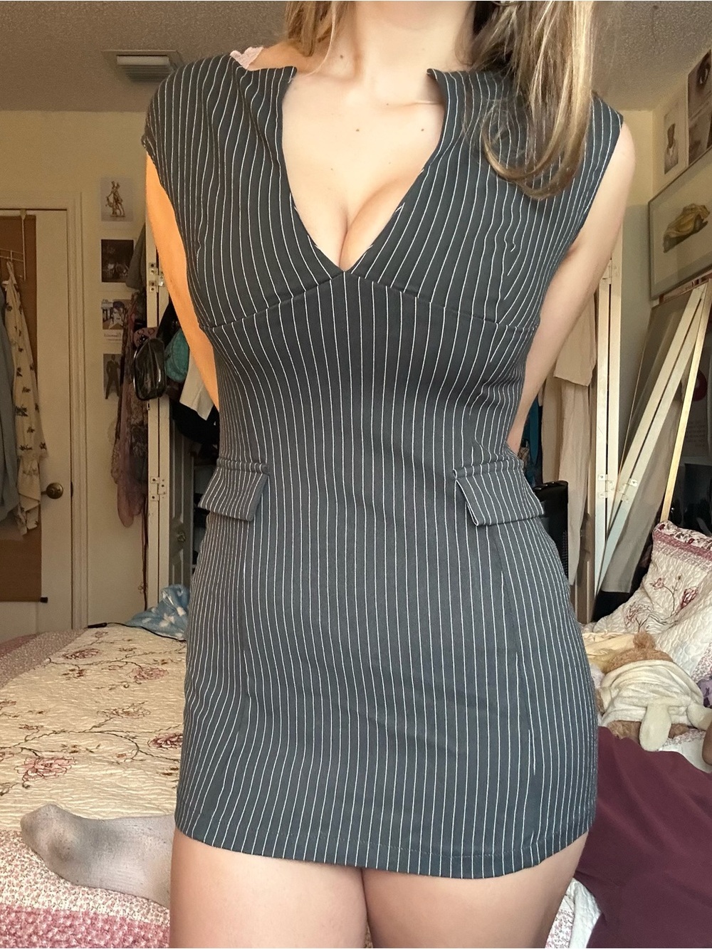 Women’s Pinstripe Gray Sheath Dress